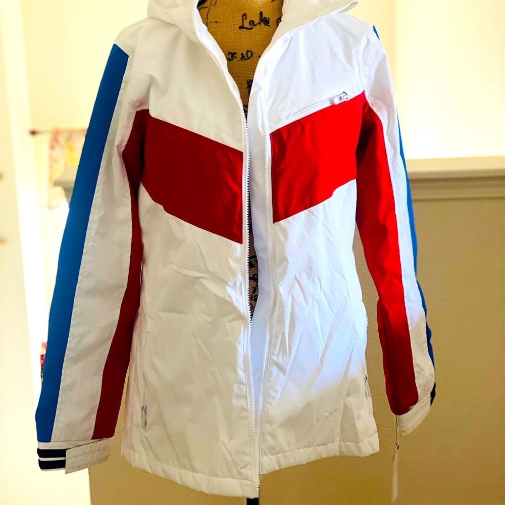 NWT Empyre Ski/Snow Jacket. White with red and blue. Size:small. Waterproof